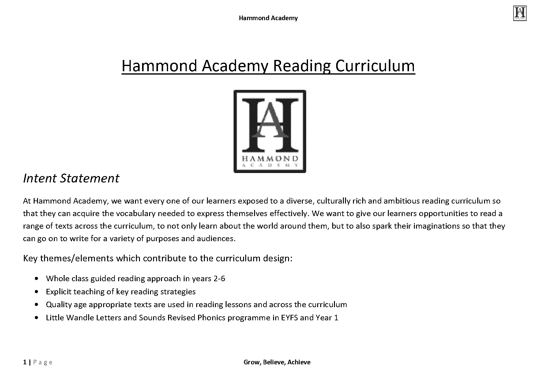 hammond academy school term dates