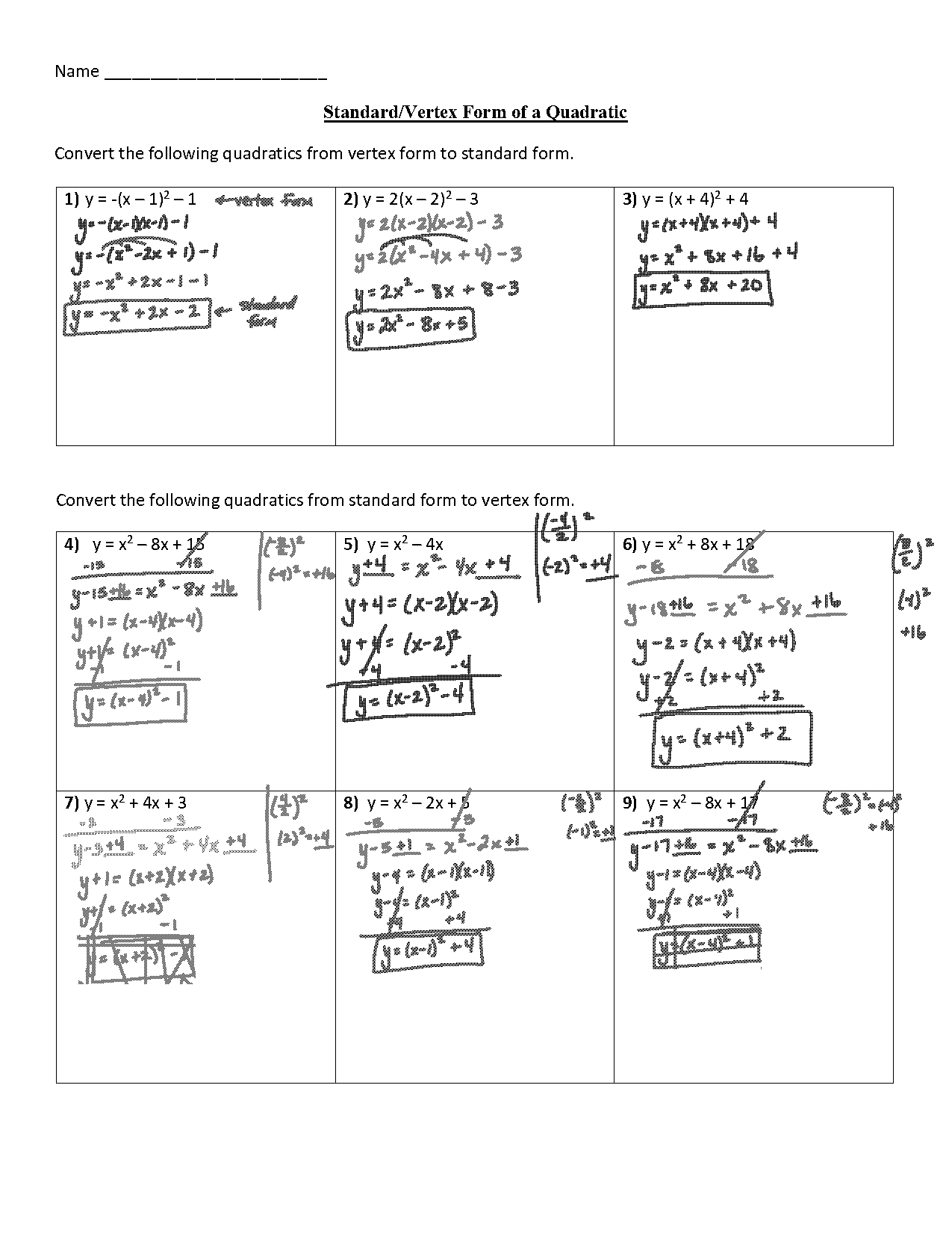 how to change quatratic tovertex form