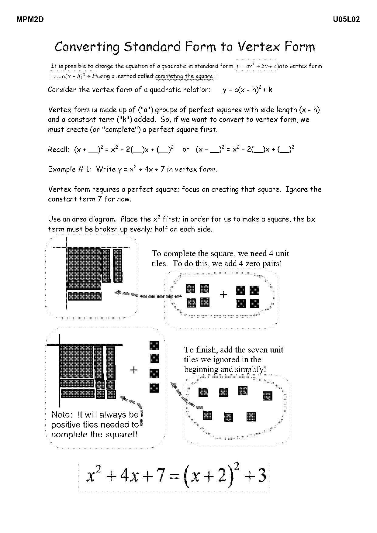 how to change quatratic tovertex form