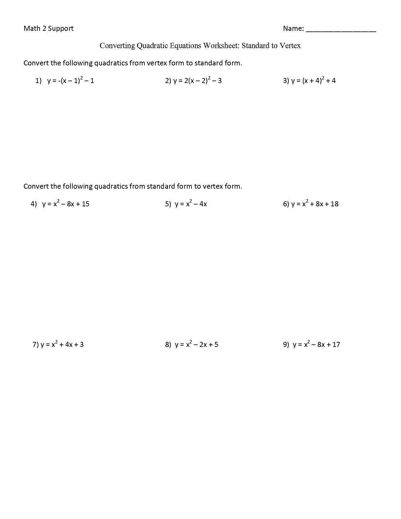 how to change quatratic tovertex form